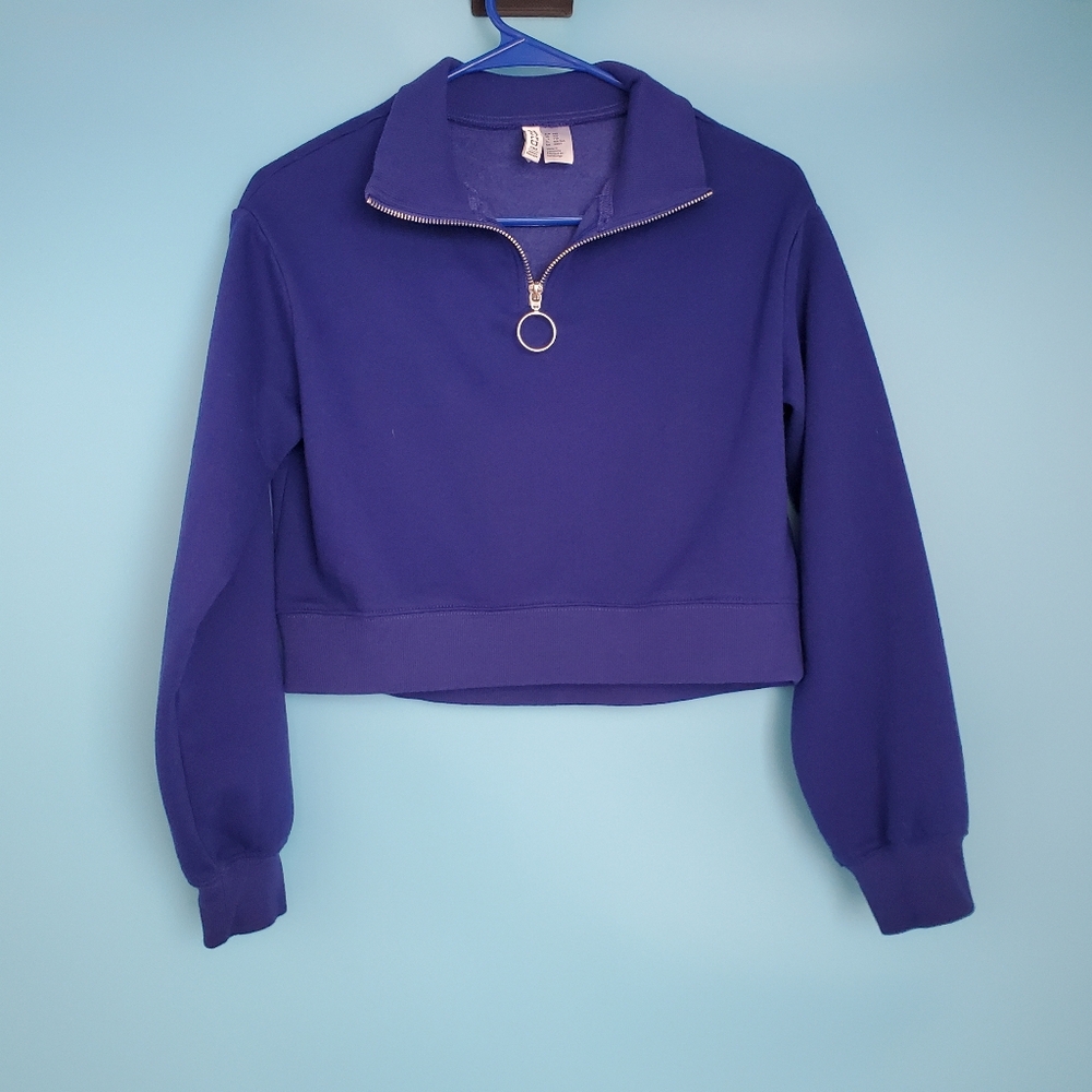 H&M Divided Sweatshirt Women's XXS Blue Pullover Cropped